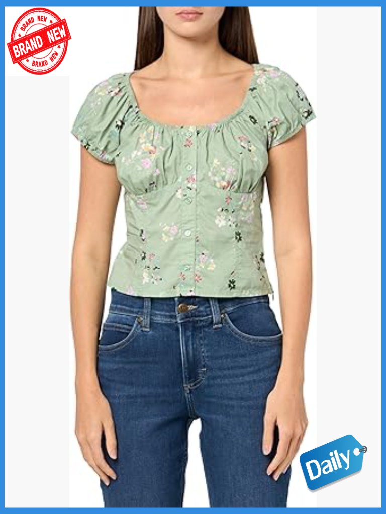 Short Sleeve Corset Top, Cotton Blend, Corset Detail